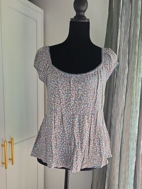 URBAN Romantics Blue Floral Peplum Top
